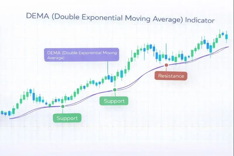 DEMA on a price chart: illustration of the indicator and how it is used in technical analysis