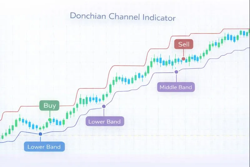 Donchian Channel on a price chart: illustration of the indicator and how it is used in technical analysis