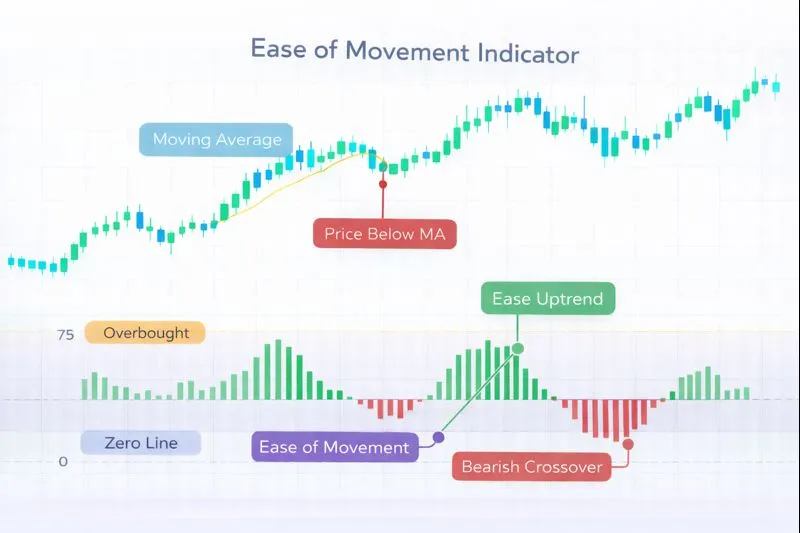 Ease of Movement on a price chart: illustration of the indicator and how it is used in technical analysis