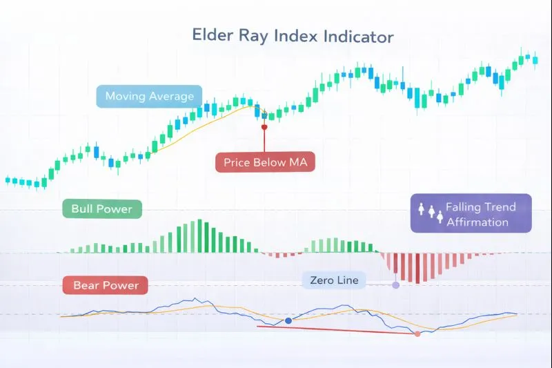 Elder Ray Index on a price chart: illustration of the indicator and how it is used in technical analysis