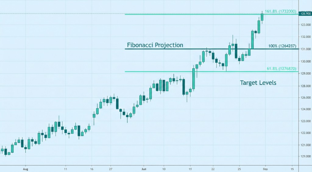 Fibonacci Projection on a price chart: illustration of the indicator and how it is used in technical analysis