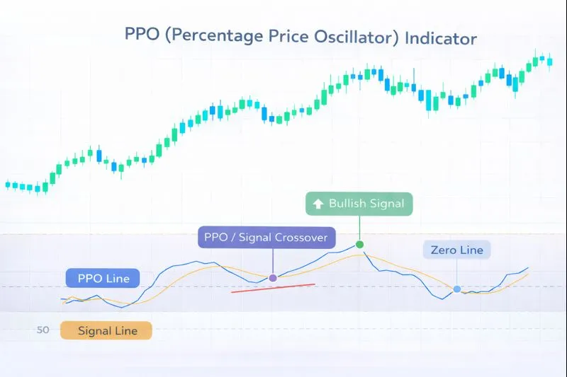 PPO on a price chart: illustration of the indicator and how it is used in technical analysis