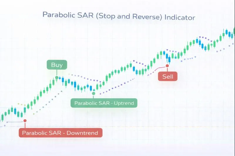 Parabolic SAR on a price chart: illustration of the indicator and how it is used in technical analysis