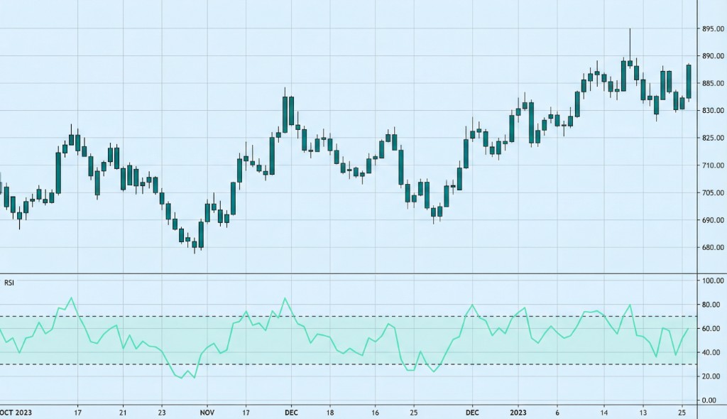 RSI on a price chart: illustration of the indicator and how it is used in technical analysis