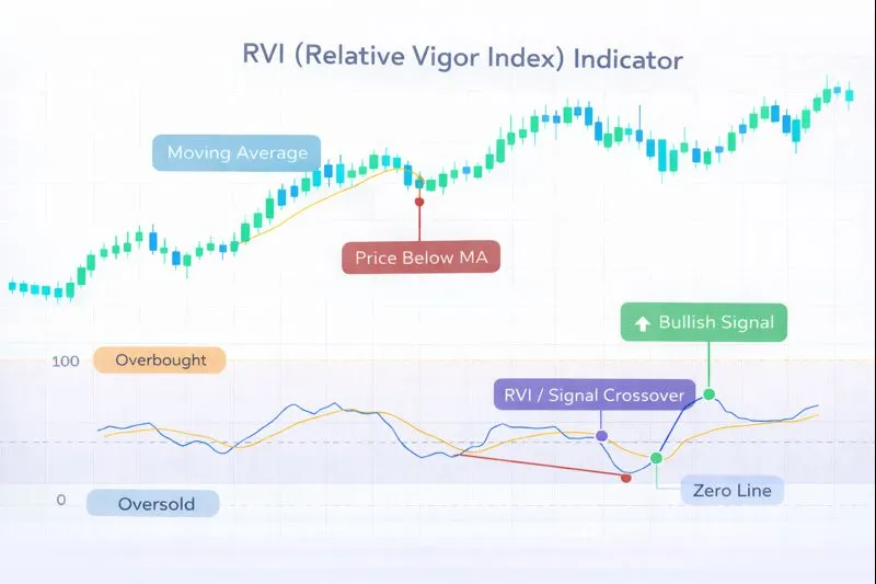 RVI on a price chart: illustration of the indicator and how it is used in technical analysis