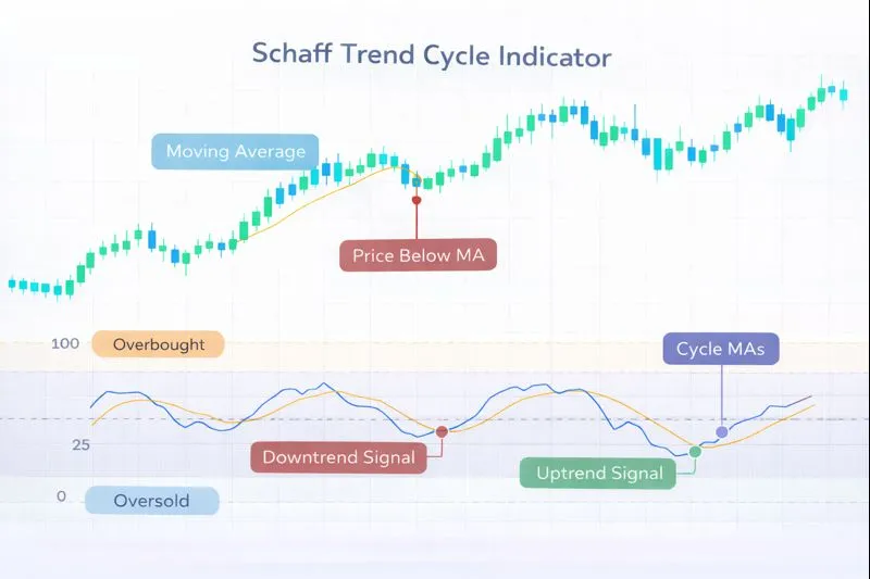 Schaff Trend Cycle on a price chart: illustration of the indicator and how it is used in technical analysis