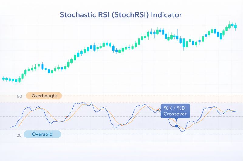 Stochastic RSI on a price chart: illustration of the indicator and how it is used in technical analysis