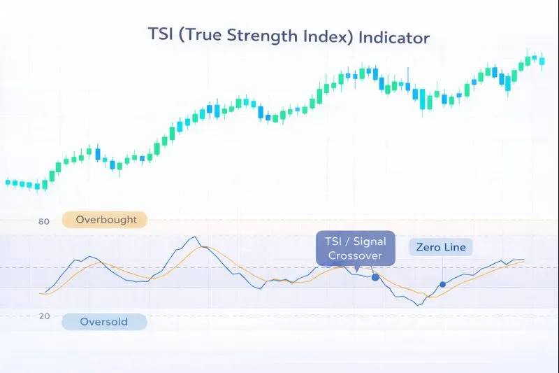 TSI on a price chart: illustration of the indicator and how it is used in technical analysis