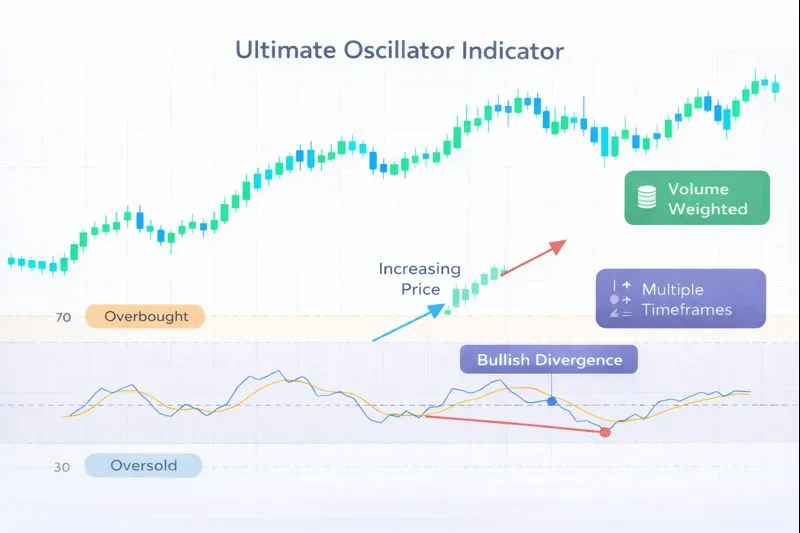 Ultimate Oscillator on a price chart: illustration of the indicator and how it is used in technical analysis