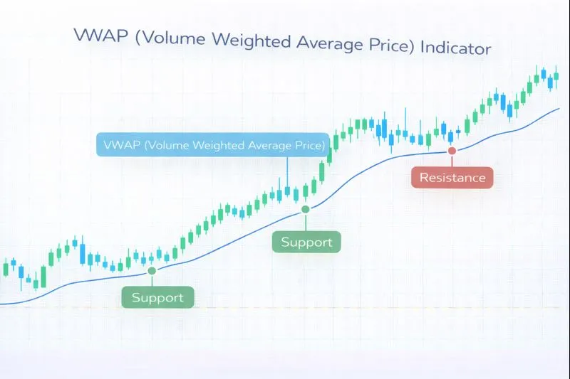 VWAP on a price chart: illustration of the indicator and how it is used in technical analysis