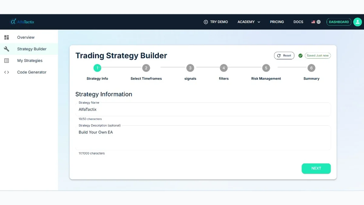 Strategy Builder visual interface